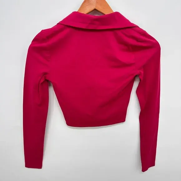 BABATON Pink Collared Contour Cropped Long Sleeve Polo // XS - Picture 8 of 9